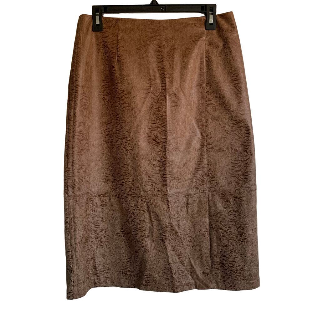 Vintage Ruby Rd Faux Snakeskin Midi A-Line Skirt Chocolate Brown Size 12